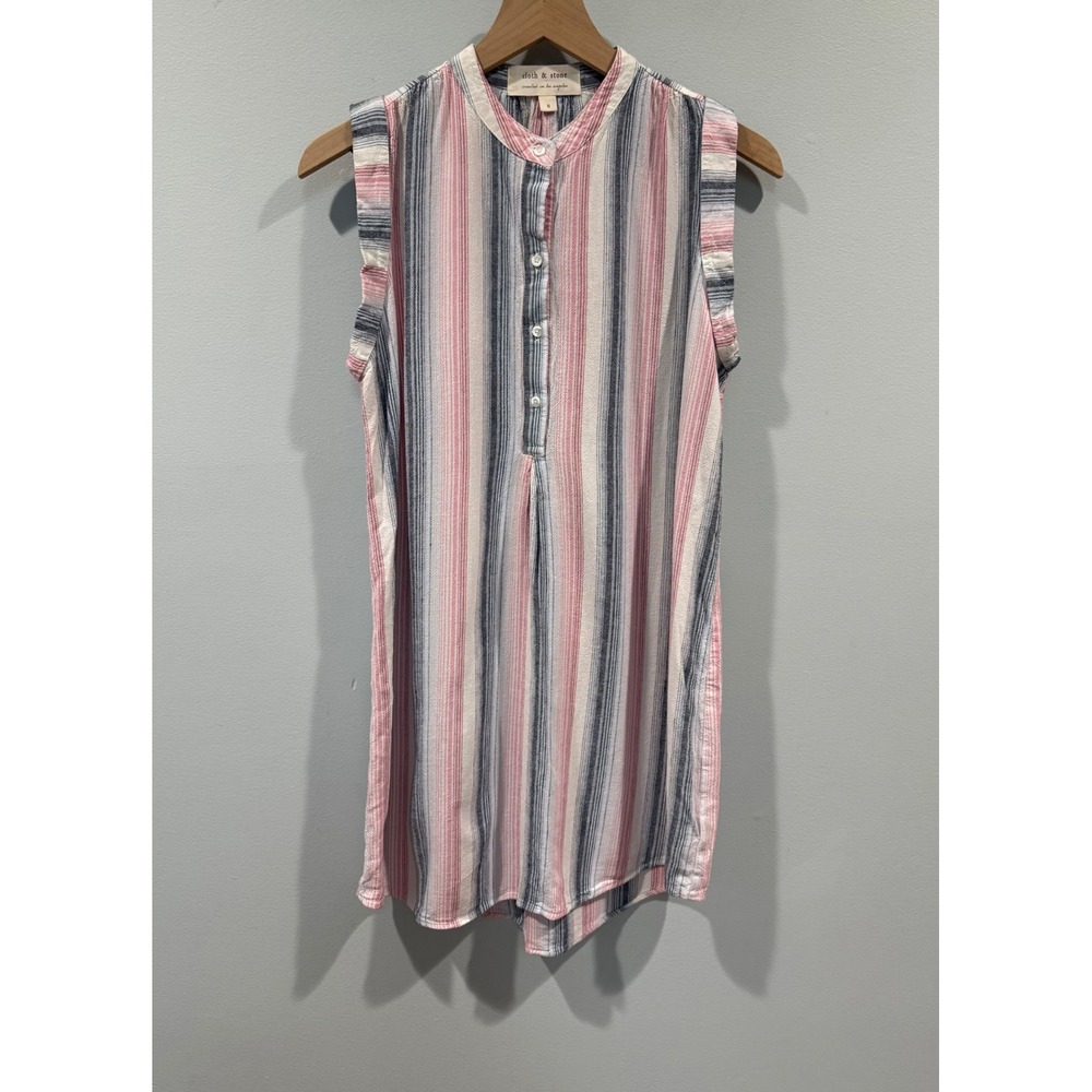 Anthropologie Cloth & Stone Linen Blend‎ Striped Sleeveless Shirt Dress Sz Small